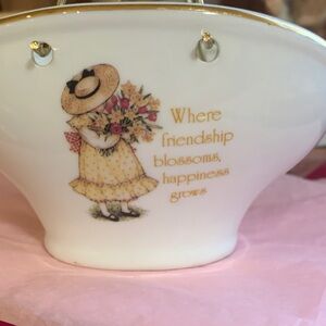Vintage Porcelain Floral Girl Trinket Dish - Friendship Quote